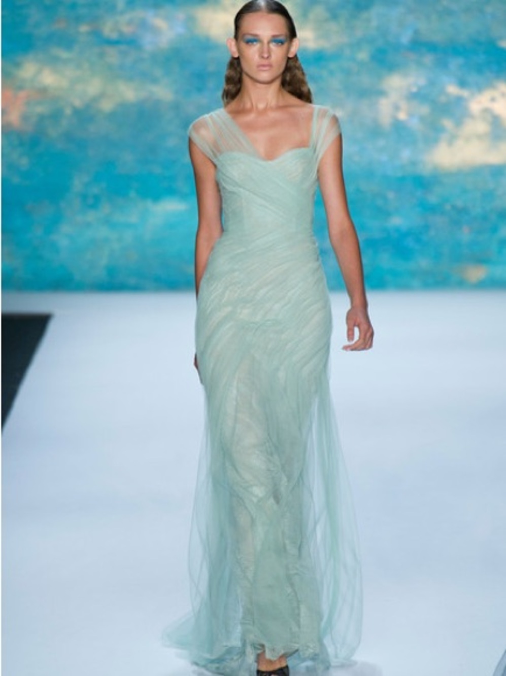 Monique Lhuillier Aqua Tulle Fashionweek Dress